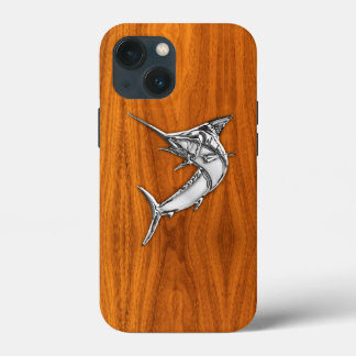iPhone 13 Mini Coque Chrome Poisson Marlin sur le plateau de teck Impri