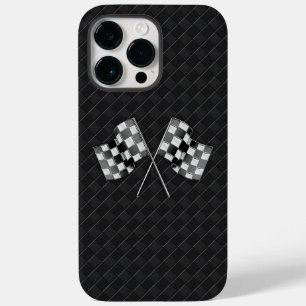 Coque Pour Pour iPhone 14 Pro Max Chrome Racing drapeaux sur À damiers cuir