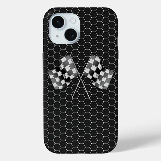 Coques Case-Mate iPhone Chrome Racing drapeaux sur Honeycombs (Verso)
