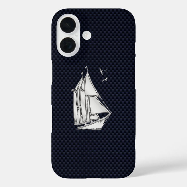 Coques Case-Mate iPhone Chrome Sailboat sur fibre de carbone (Verso)