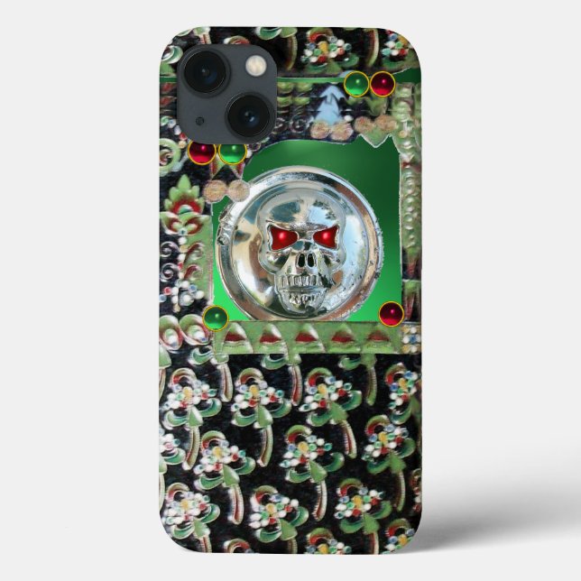 COQUES Case-Mate iPhone CHROME SKULL, BLACK GREEN RED JADE GEM PIERRES (Verso)