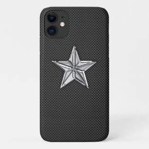 Coque iPhone 11 Chrome Style Nautique Star sur fibre de carbone