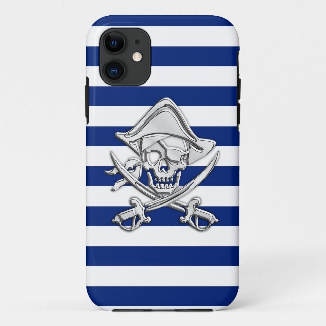 Coques Case-Mate iPhone Chromes Like Pirate on Nautical Stripes Decor (Dos)