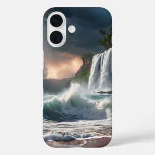 Coques iPhone 16 Chute d'eau éclair Cliff Waves Beach
