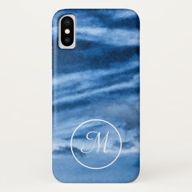 Coques Case-Mate iPhone Ciel bleu monogramme (Dos)