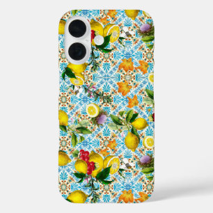 Coques iPhone 16 Citron sicilien et carreaux vintages motif