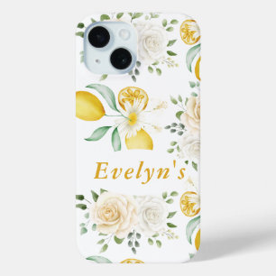 Coque Pour iPhone 15  citrons Eucalyptus Roses Blush Nom personnalisé 