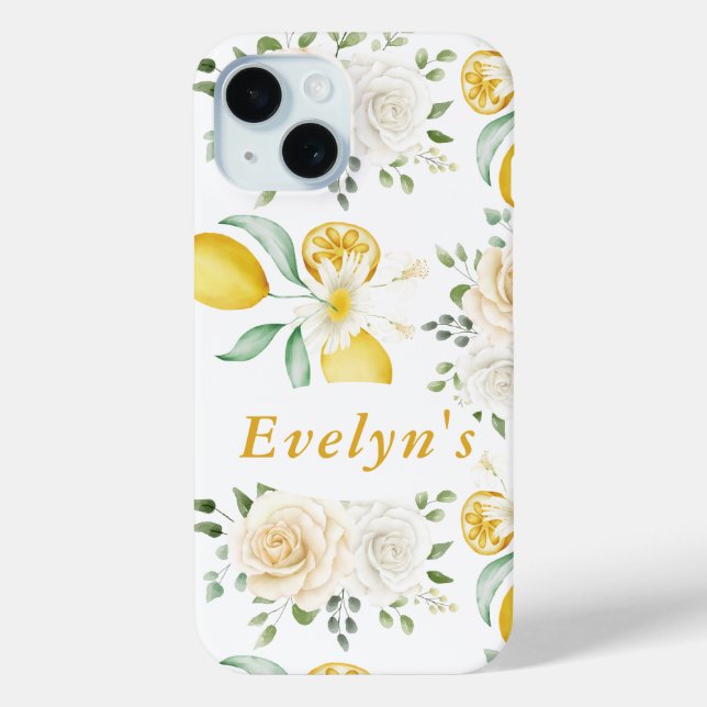 Coques Case-Mate iPhone  citrons Eucalyptus Roses Blush Nom personnalisé  (Verso)