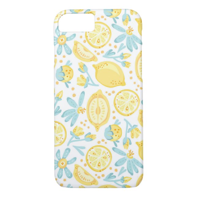 Coques Case-Mate iPhone Citrons jaunes & Fleurs bleues pastel Motif (Dos)
