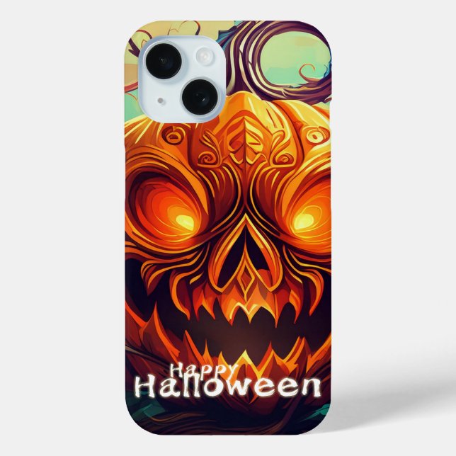 Coques Case-Mate iPhone Citrouille orange effrayant avec visage, Halloween (Verso)