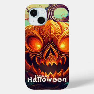 Coque Pour iPhone 15 Citrouille orange effrayant avec visage, Halloween