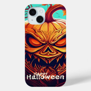 Coque Pour iPhone 15 Citrouille orange effrayante avec visage, Hallowee
