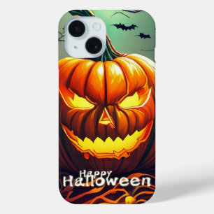 Coque Pour iPhone 15 Citrouille orange effrayante avec visage, Hallowee