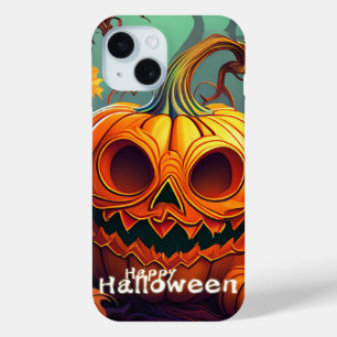 Coque Pour iPhone 15 Citrouille orange effrayante avec visage, Hallowee