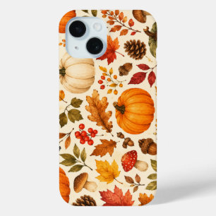 Coque Pour iPhone 15 Citrouilles aquarelles d'automne, feuilles d'autom