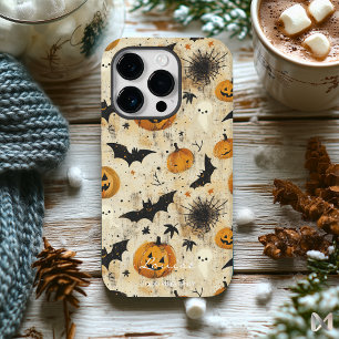 Coque Pour iPhone 14 Pro Citrouilles, fantômes et chauves-souris par une ch