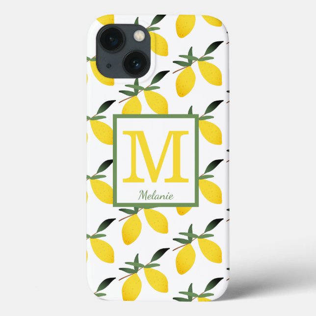 Coques Case-Mate iPhone Citrus citron Nom du monogramme (Verso)