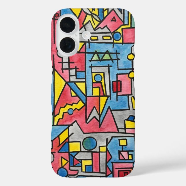 Coques Case-Mate iPhone Cityscape-Hand Peint Moderne Bauhaus Géométrique (Verso)