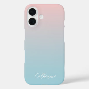 Coques iPhone 16 Clair bleu rose dégradé Moderne Script minimal
