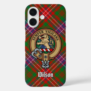 Coques iPhone 16 Clan Wilson Crest sur Tartan moderne