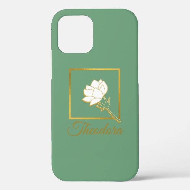Coques Case-Mate iPhone Classic Blanc Or Flower Elegant Vert Backgaund (Verso)