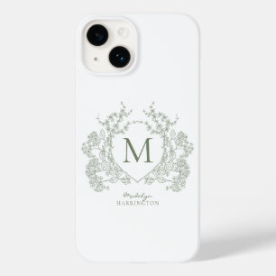 Coque Pour iPhone 14 Classic Botanique Sage Vert Floral Crest Monogramm