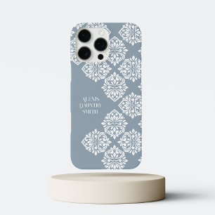 Coques iPhone 16 Pro Max Classic Damask Abstrait Geometry Cadet Grey