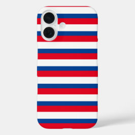 Coques iPhone 16 Classic rouge, blanc et bleu rayé