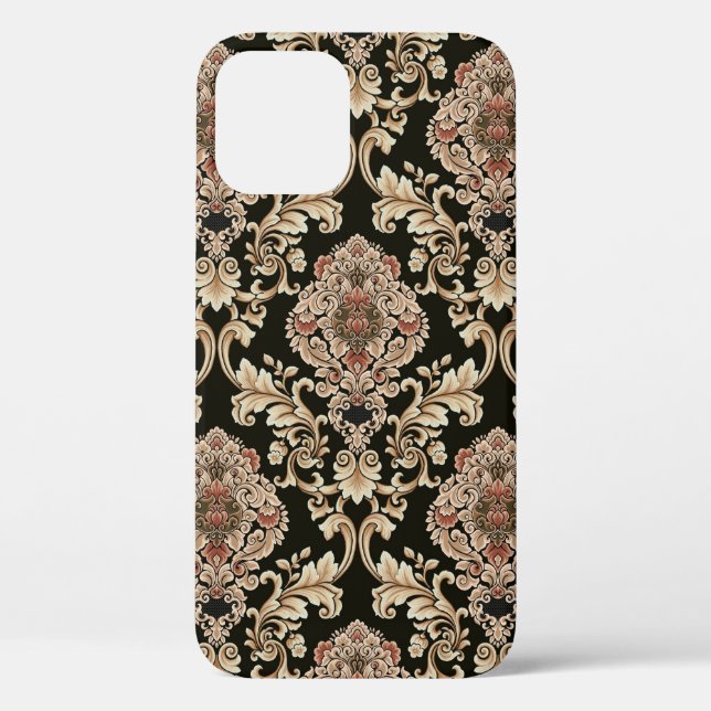 Coques Case-Mate iPhone classique damask jacquard motif avec cadre abstrai (Verso)