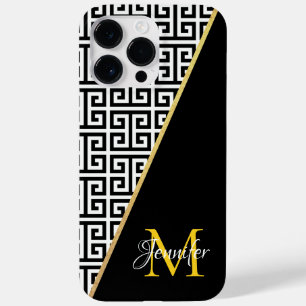 Coque Pour Pour iPhone 14 Pro Max Clé grecque en feuille d'or diagonale avec monogra