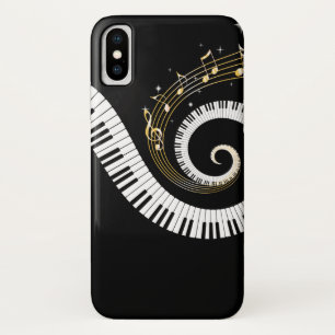 Coque iPhone X Clés de piano et notes de musique d'or