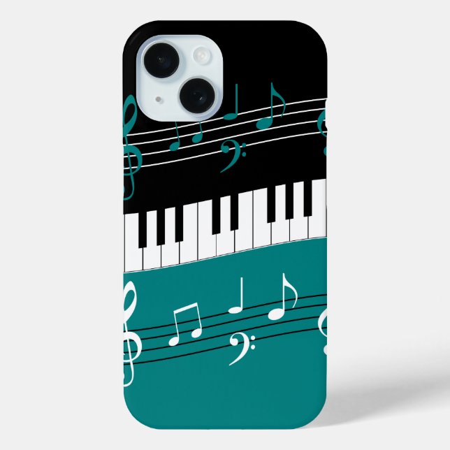 Coques Case-Mate iPhone Clés et notes de piano Turquoise noir blanc (Verso)