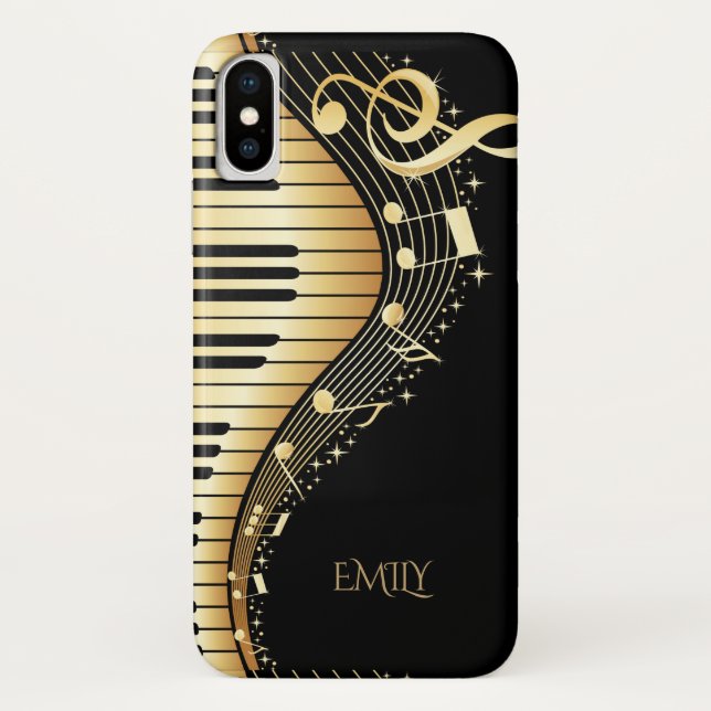 Coques Case-Mate iPhone Clés Monogram Gold Et Black Music (Dos)