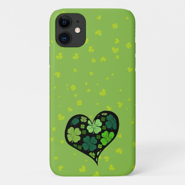 Coques Case-Mate iPhone Clovers verts, Saint Patrick's Day, Coeur (Dos)