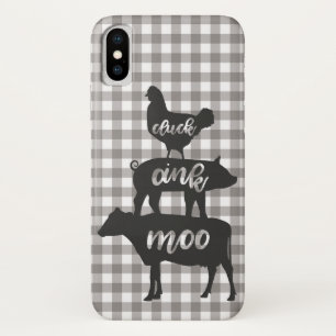 Case-Mate iPhone Case Cluck Oink Moo Chicken Cow Cow Farmhouse Plaid