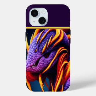 Coque Pour iPhone 15 Cobra serpent avec écailles orange et violette vib