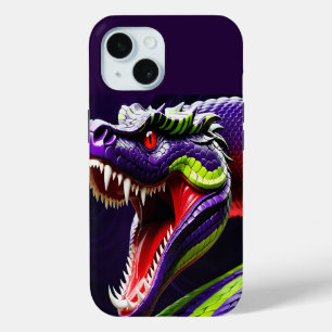 Coque Pour iPhone 15 Cobra serpent avec écailles vertes et violettes vi