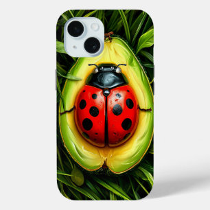 Coque Pour iPhone 15 Coccinelle dans un Fruit d'Avocat Esthétique Nourr