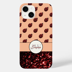 Coque Pour iPhone 14 Coccinelle rouge foncé paillettes scintillantes pê
