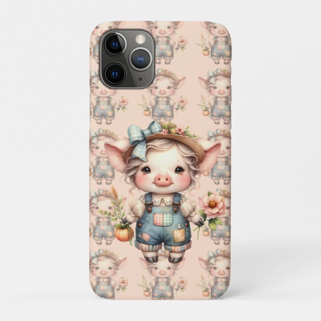 Coques Case-Mate iPhone Cochon fermier mignon dans les salons avec fleurs (Dos)