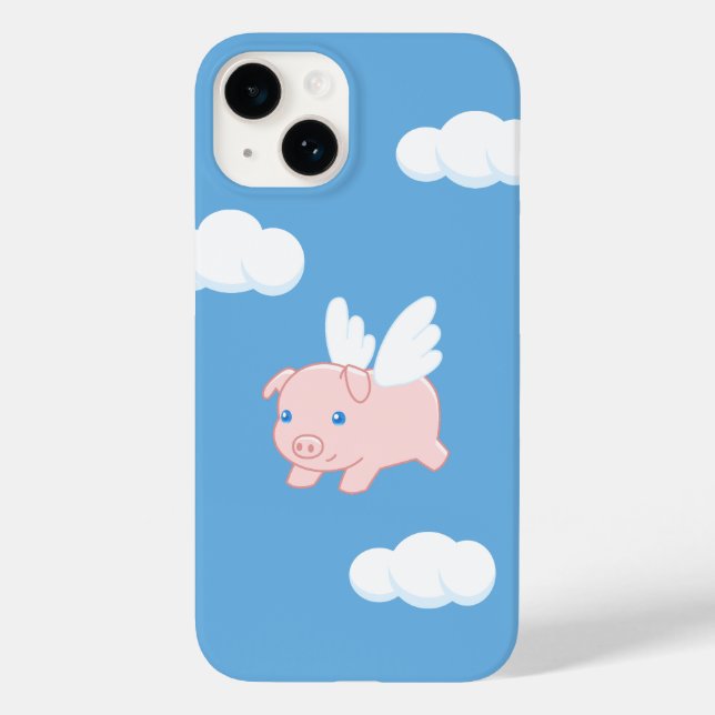 Coques Case-Mate iPhone Cochon volant - Cochon mignon avec ailes en bleu (Verso)