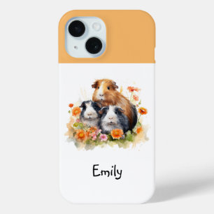 Coque Pour iPhone 15 Cochons d'Inde Fleurs Mignons Fantaisistes Personn