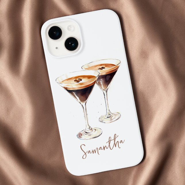 Coques Case-Mate iPhone Cocktail Café Martini Espresso Brun Nom Personnali (Brown Espresso Martini Coffee Cocktail Custom Name Case-Mate iPhone Case)