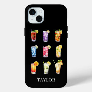 Coque iPhone 15 Mini Cocktails Cocktails Cocktails Monogrammés