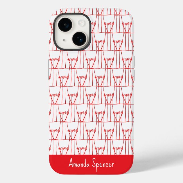 Coques Case-Mate iPhone Cocotiers en silhouette rouge, mignons et élégants (Verso)