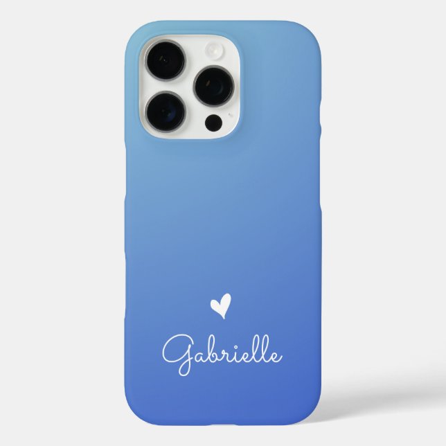 Coques Case-Mate iPhone Cœur à dégradé bleu simple Minimal Script Nom (Verso)