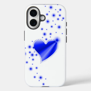 Coques iPhone 16 Coeur arc-en-ciel bleu avec étoiles