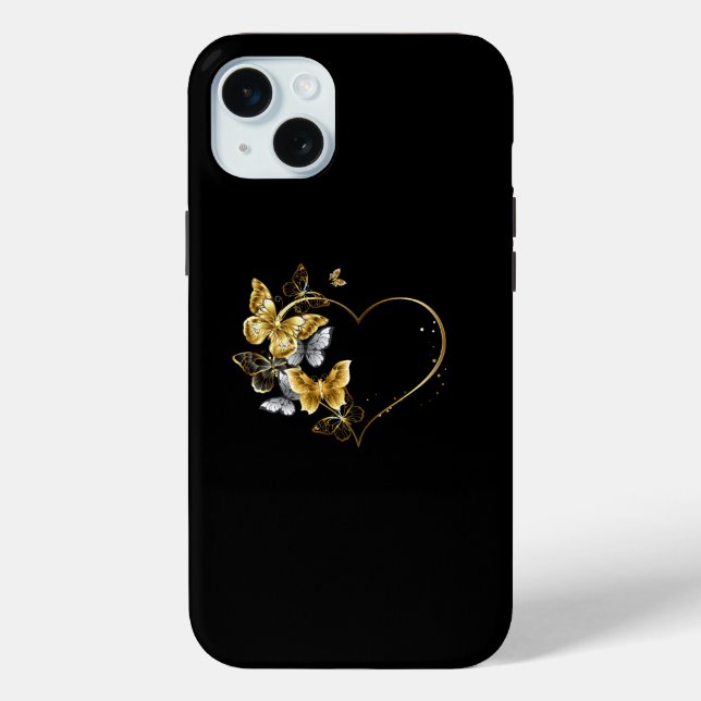 Coques Case-Mate iPhone Coeur aux papillons d'or (Verso)