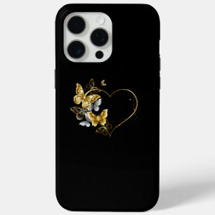 Coque iPhone 15 Pro Max Coeur aux papillons d'or