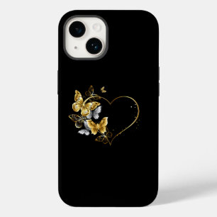Coque Pour iPhone 14 Coeur aux papillons d'or